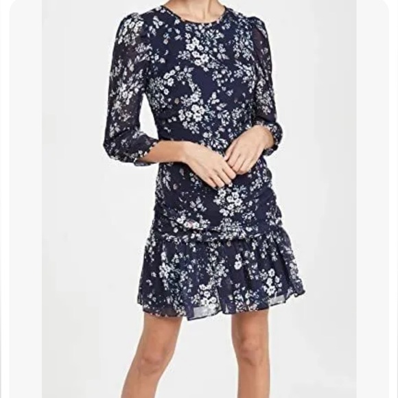 SHOSHANNA Womens Smocked Floral 3/4 Sleeve Keyhole Short Fit + Flare Dress